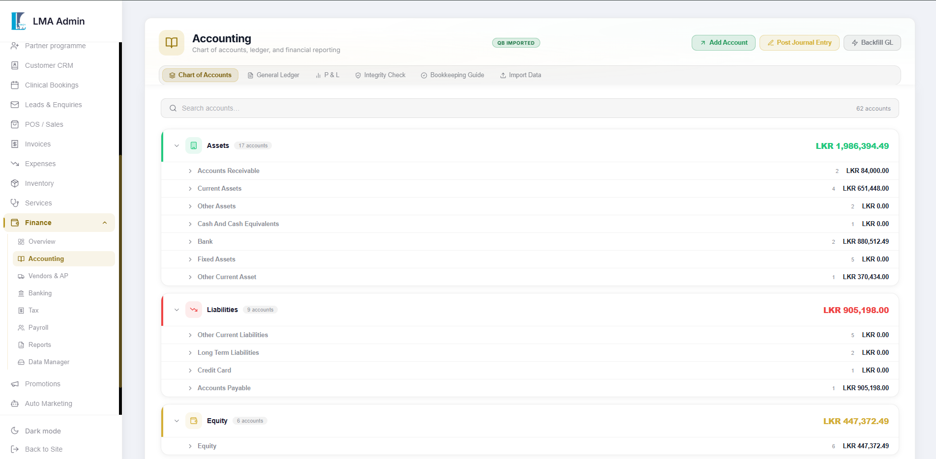 chart of accounts