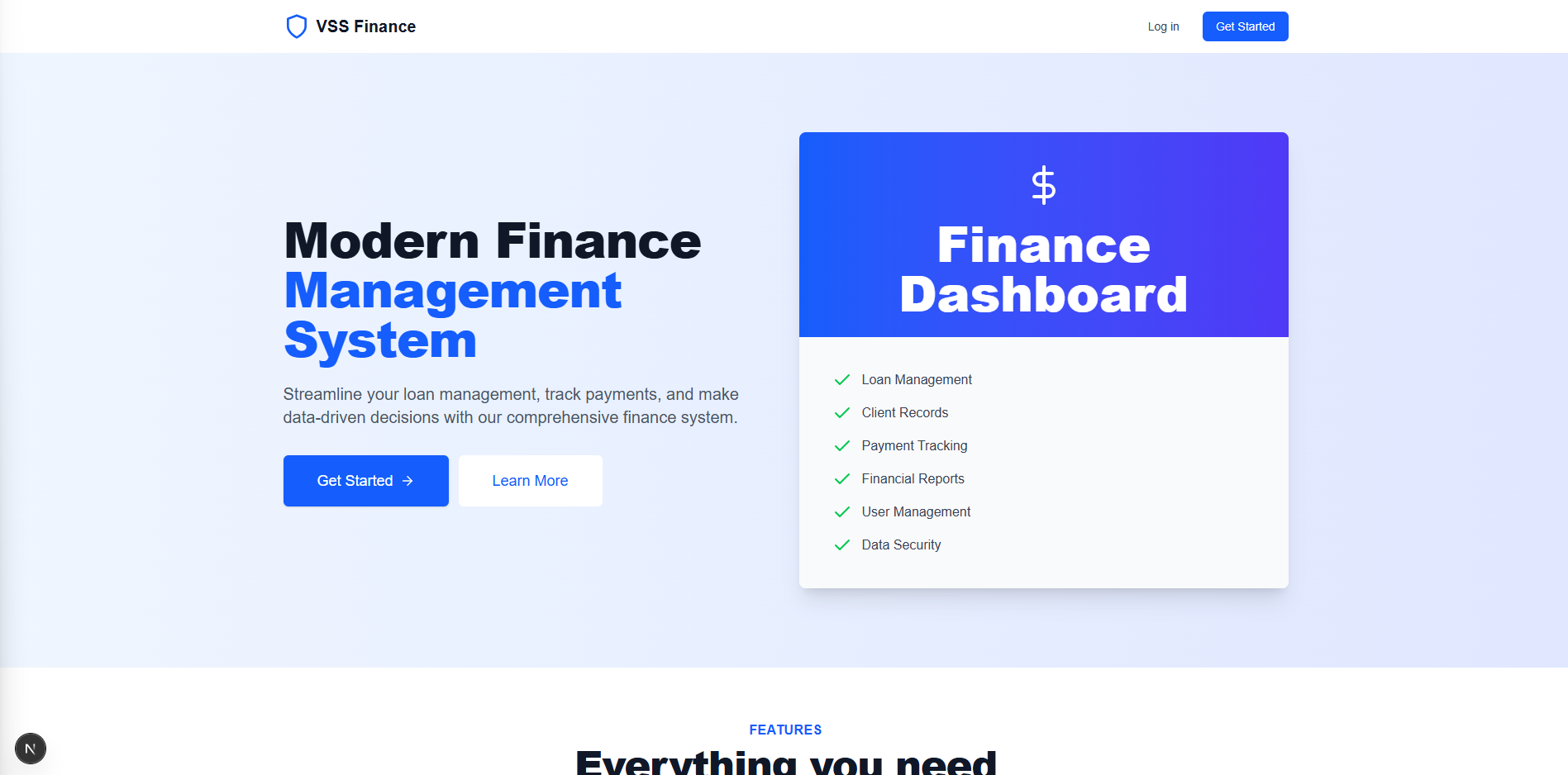 VSS Finance marketing landing