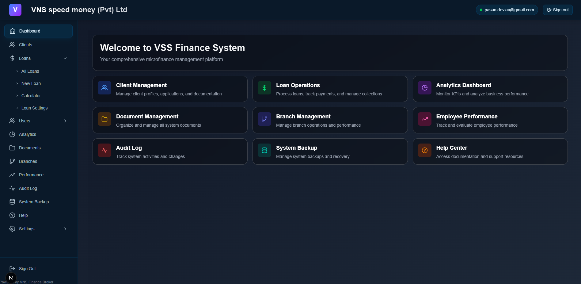 VSS Finance dashboard